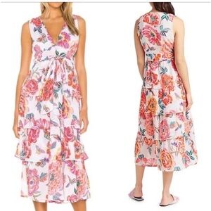 Banjanan floral Eliza tiered skirt sleeveless midi dress boho vacation XS